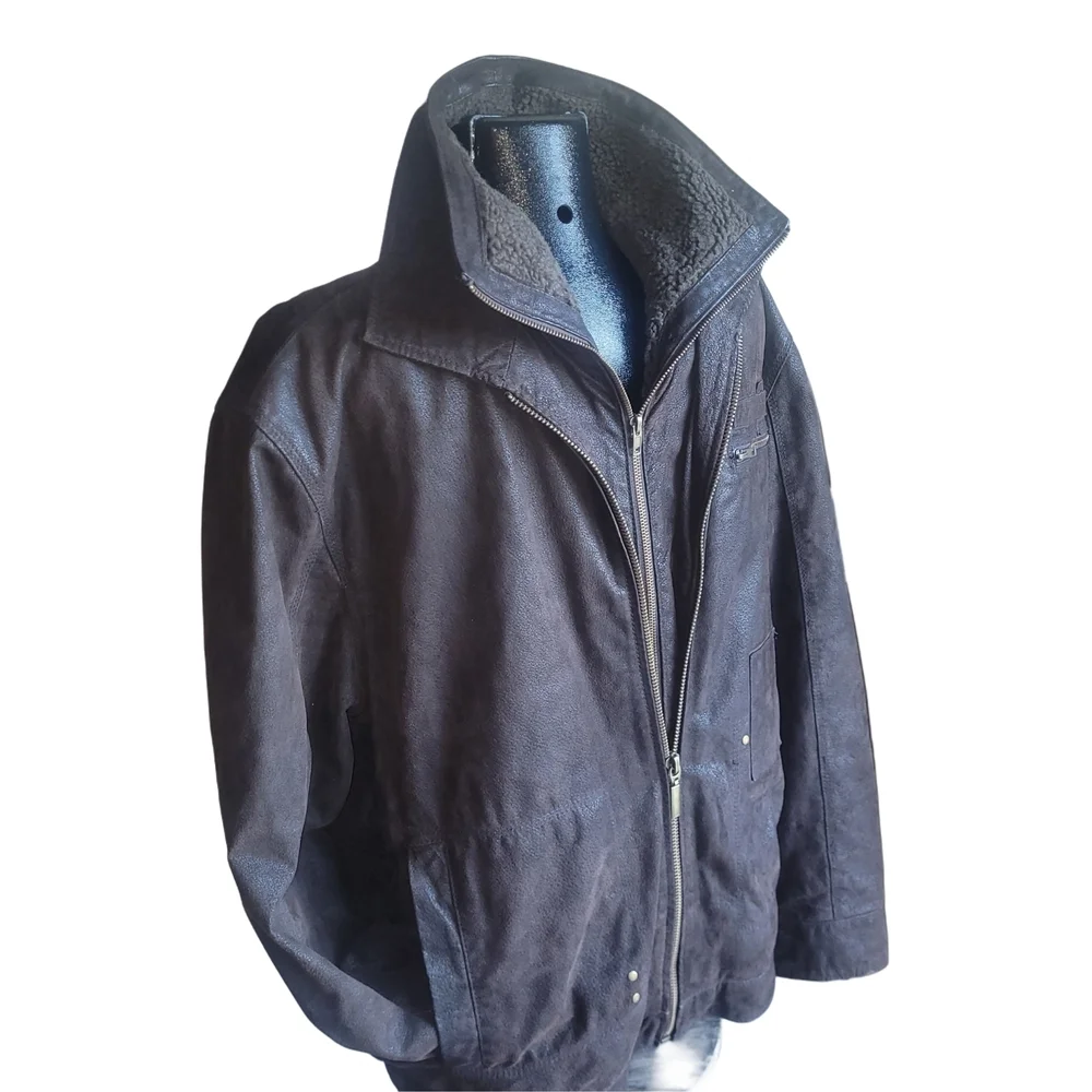 Idao Men's Dark Brown Suede Leather Jacket With Removable Lining Size L - Picture 2 of 9